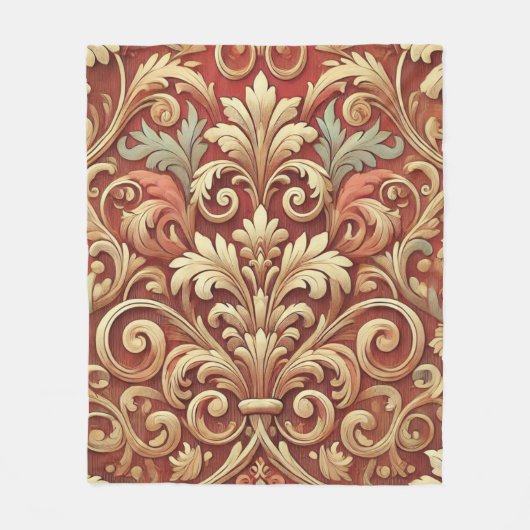 Oude rode en gouden damastpatroon fleece deken (Voorkant)