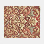 Oude rode en gouden damastpatroon fleece deken (Voorkant (Horizontaal))