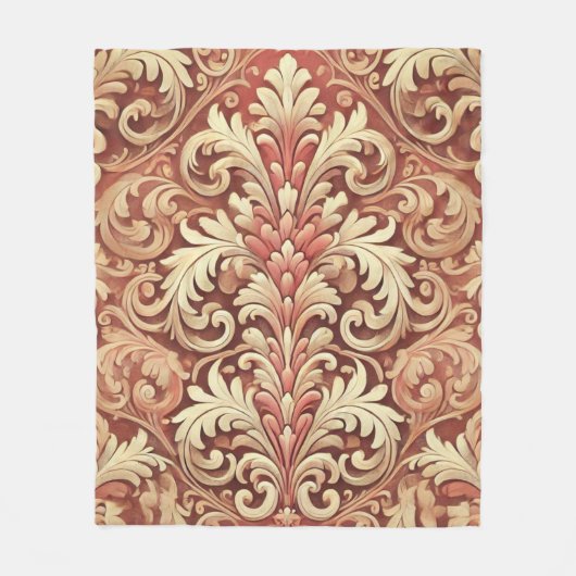 Oude rode en gouden damastpatroon fleece deken (Voorkant)