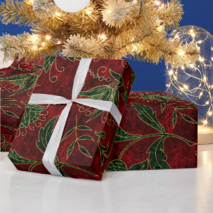 Oude rode en groene bloemrijke kerstfluwelen stof cadeaupapier