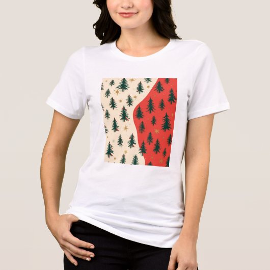 Oude rode en groene kerstbomen patroon Tri-Blend shirt (Voorkant)
