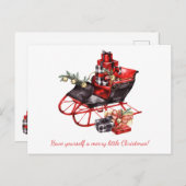 Oude rode en zwarte slee en pakjes aankondigingskaart (Voorkant / Achterkant)