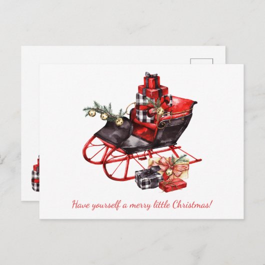 Oude rode en zwarte slee en pakjes aankondigingskaart (Voorkant / Achterkant)