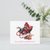 Oude rode en zwarte slee en pakjes aankondigingskaart (Staand voorkant)