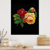Oude rode gele roos tegen zwart - accessoire poster (Keuken)