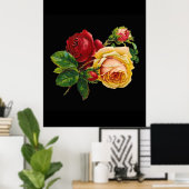 Oude rode gele roos tegen zwart - accessoire poster (Thuiskantoor)