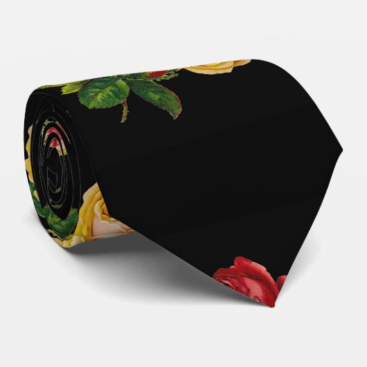 Oude rode gele roos tegen zwart - accessoire stropdas (Opgerold)