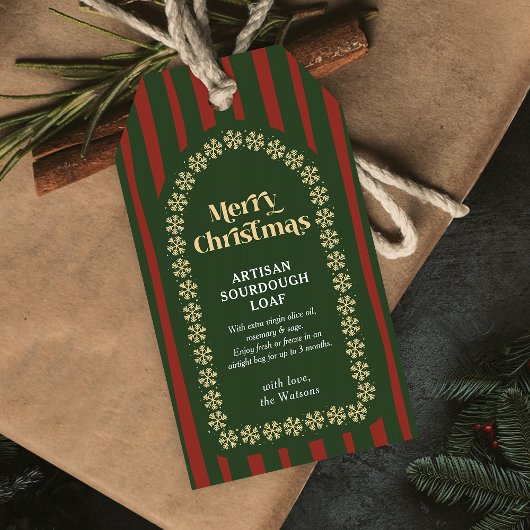 Oude rode groene strepen handgemaakte cadeau Kerst Cadeaulabel