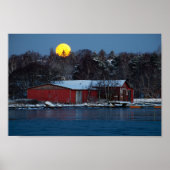 Oude rode houten bothouder met volle maan poster (Voorkant)