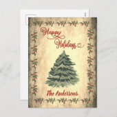 Oude rode kalligrafie Fijne Feestdagen Vakantieged (Voorkant / Achterkant)