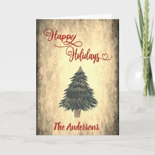 Oude Rode kalligrafie Prettig kerstfeest hulst Fe Feestdagen Kaart (Voorkant)