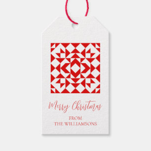 Oude Rode Kerst Geometrische Dekbed Persoonlijk Cadeaulabel