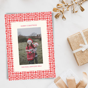 Oude rode kerst geometrische quilt foto feestdagenkaart