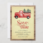 Oude rode Kerstmis vrachtwagen trouwfoto Save The Date (Voorkant)