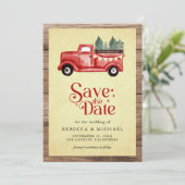 Oude rode Kerstmis vrachtwagen trouwfoto Save The Date (Staand voorkant)