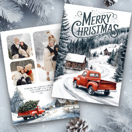 Oude rode kersttruck 3 foto collage feestdagenkaart