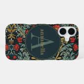 Oude rode klaproos bloem William Morris monogram iPhone 16 Hoesje (Achterkant horizontaal)