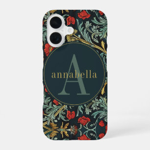Oude rode klaproos bloem William Morris monogram iPhone 16 Hoesje