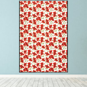Oude Rode Klaproos Bloempatroon Botanische Kunst Canvas Afdruk