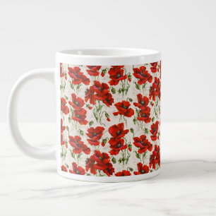Oude Rode Klaproos Bloempatroon Botanische Kunst Grote Koffiekop