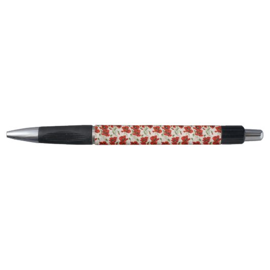 Oude Rode Klaproos Bloempatroon Botanische Kunst Pen (Voorkant)