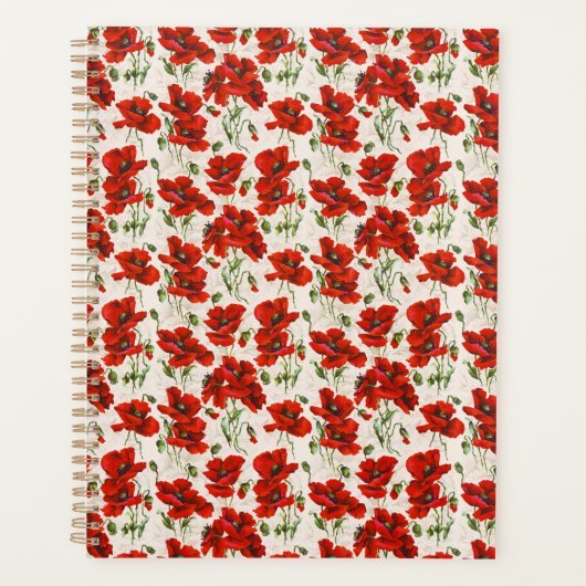 Oude Rode Klaproos Bloempatroon Botanische Kunst Planner (Voorkant)