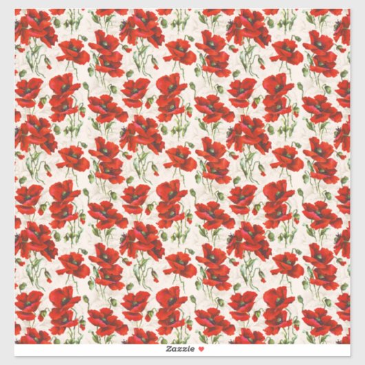 Oude Rode Klaproos Bloempatroon Botanische Kunst Sticker (Vel)
