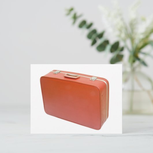 Oude rode koffer briefkaart (Staand voorkant)