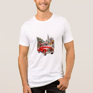 Oude rode pick-uptruck kerstboom besneeuwd Tri-Blend shirt