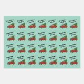 Oude rode pick-uptruck met kerstboom inpakpapier vel (Voorkant 3)