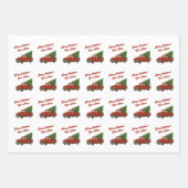 Oude rode pick-uptruck met kerstboom inpakpapier vel (Voorkant 2)