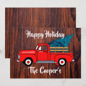 Oude rode pick-uptruck, roestig houtpatroon    feestdagenkaart (Voorkant / Achterkant)
