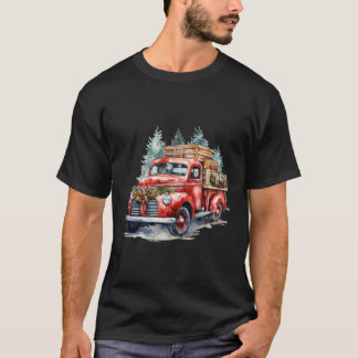 Oude Rode Pickup Semi Trucks Driver Trucker Kerstm T-shirt