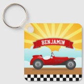 Oude rode raceauto met persoonlijke naam kinderkam sleutelhanger (Voorkant)
