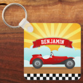 Oude rode raceauto met persoonlijke naam kinderkam sleutelhanger (Voorkant)
