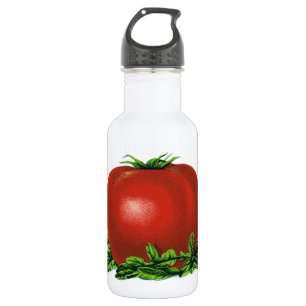 Oude rode rijpe tomaat, groenten en fruit waterfles