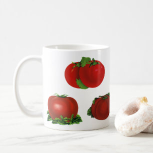 Oude rode rijpe tomaten eten, fruit, groenten koffiemok