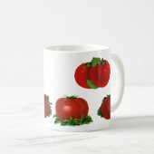 Oude rode rijpe tomaten voedsel, fruit, groenten koffiemok (Voorkant rechts)