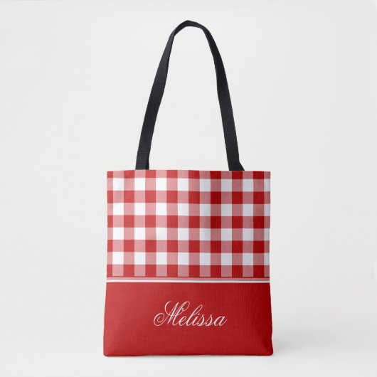 Oude rode rode en witte gingham | Gepersonaliseerd Tote Bag (Voorkant)