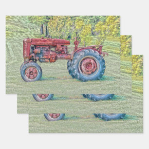  oude rode, roodroterende Boerderij trekker Inpakpapier Vel