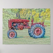  oude rode, roodroterende Boerderij trekker Poster (Voorkant)