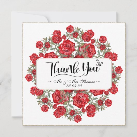 Oude Rode Roos Waterverf Bloem "thank you" kaart (Voorkant)