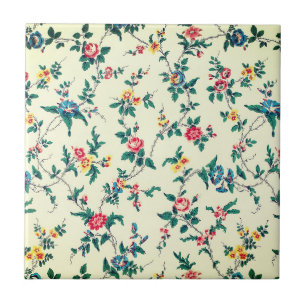 Oude rode rozen blauwe bloemmotief tegeltje