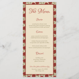 Oude rode rozen bloemen trouwmenu menu