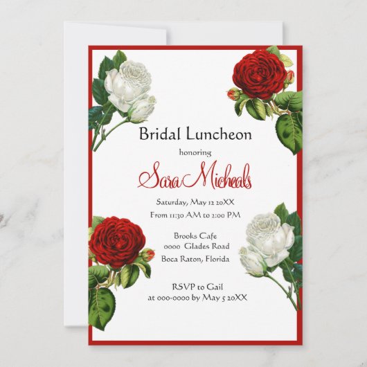 Oude rode rozen bloemstuk bruidslunch kaart (Voorkant)