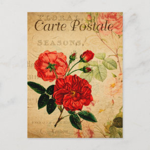 Oude rode rozen met fashioned Floral French Briefkaart