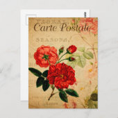 Oude rode rozen met fashioned Floral French Briefkaart (Voorkant / Achterkant)