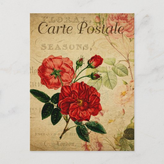Oude rode rozen met fashioned Floral French Briefkaart (Voorkant)