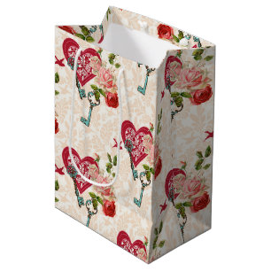 Oude Rode Rozen & Sleutel tot Mijn Hart Valentijns Medium Cadeauzakje