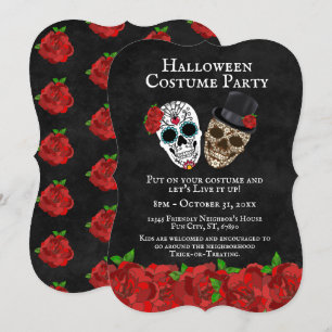 Oude Rode Rozen Suiker Schedels Halloween Feest Kaart